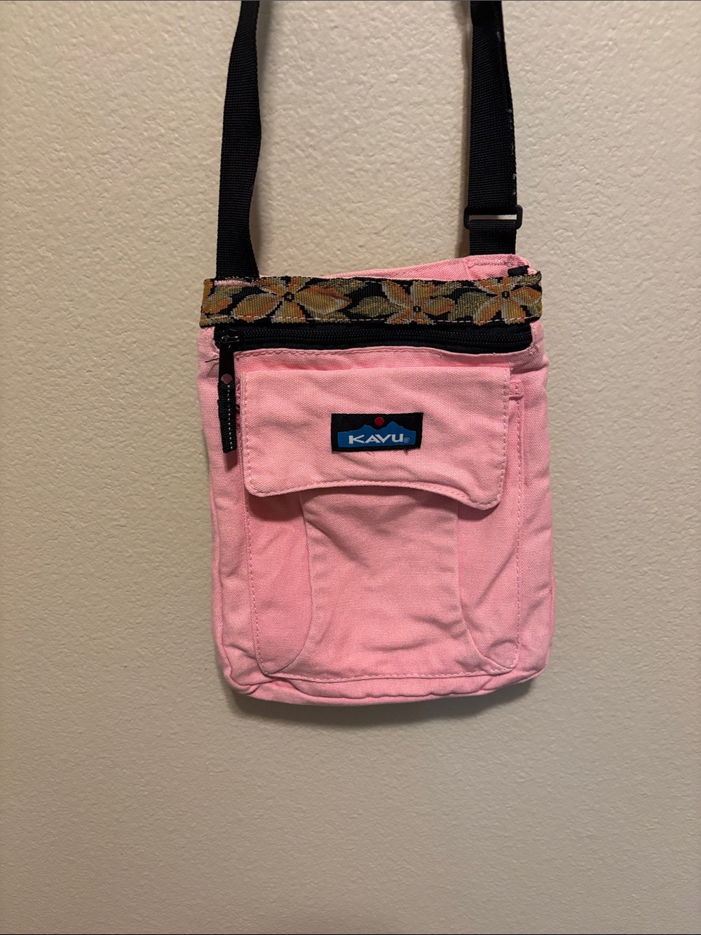 Kavu Pink Crossbody with Floral Trim